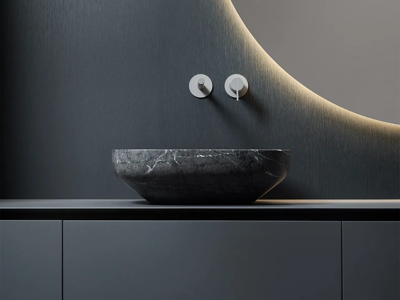 antoniolupi Ago13 wastafel ontwerp Mario Ferrarini in Solid Surface en Grigio Lavico Marble natuursteen